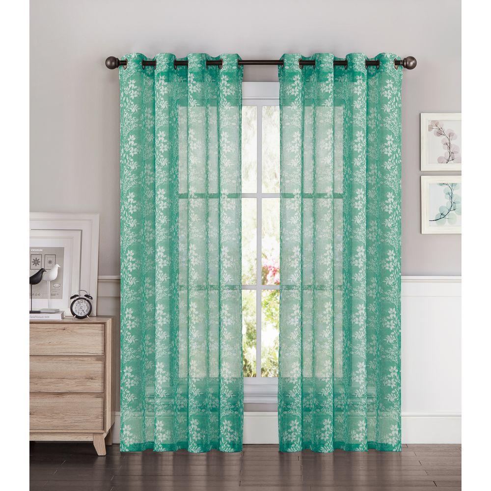 Reviews For Window Elements Sheer Botanica Faux Linen 54 In W X 84 In L Semi Sheer Grommet Extra Wide Curtain Panel In Turquoise Ymc002217 The Home Depot