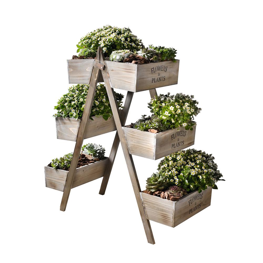 27 in. W x 28 in. H Flowers and Plants Foldable Wooden Plant Stand with