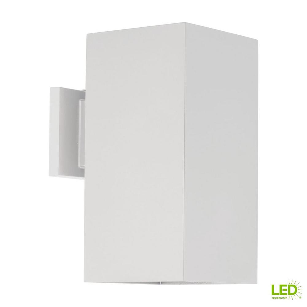 Progress Lighting Led Square Cylinder Collection 29 Watt 12 In Progress Lighting Led Square Cylinder Collection 29 Watt 12 In Outdoor White Integrated Wall Lantern P5643 30 30k The Home Depot