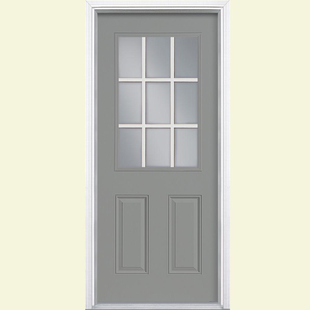 Masonite 36 In X 80 9 Lite Right Hand Inswing Painted Steel 9 Lite Right Hand Inswing Painted Steel Prehung Front Door With Brickmold