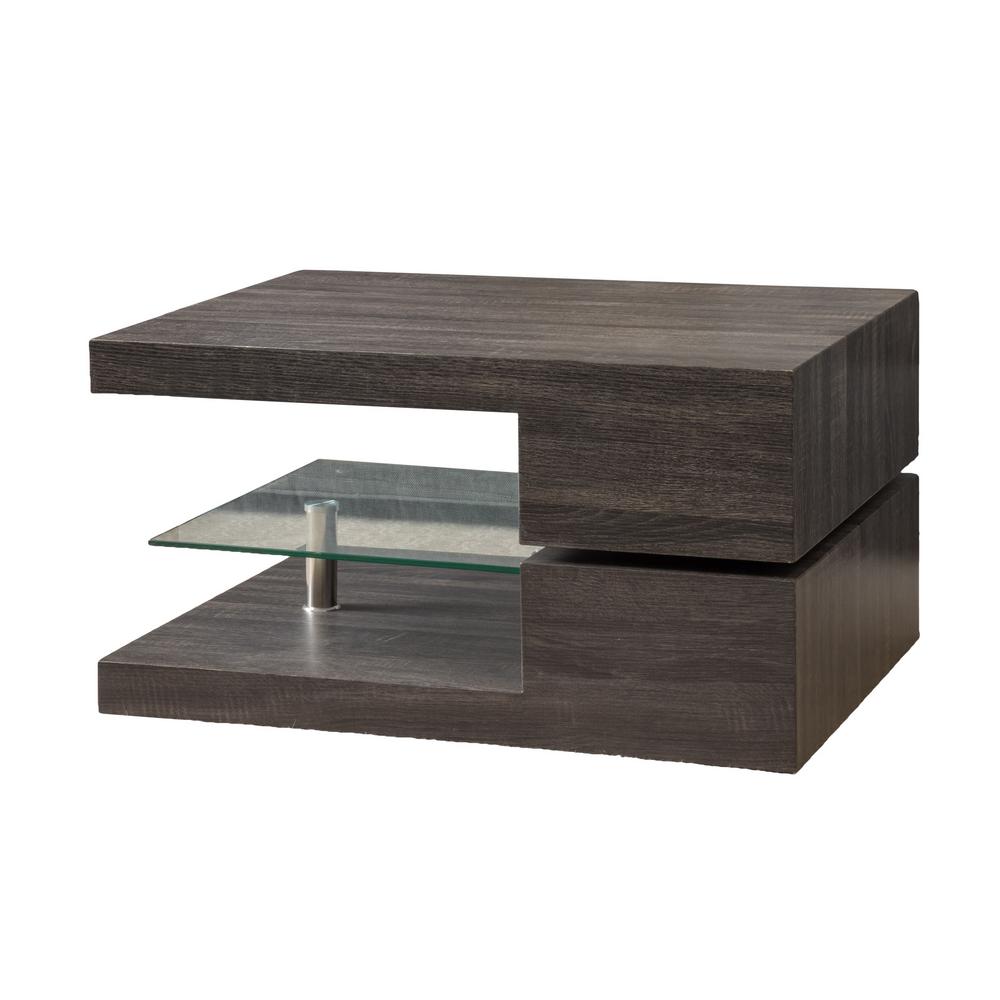 Noble House Oak Black Wood And Glass Rotating Top Coffee Table With Shelf The Home Depot