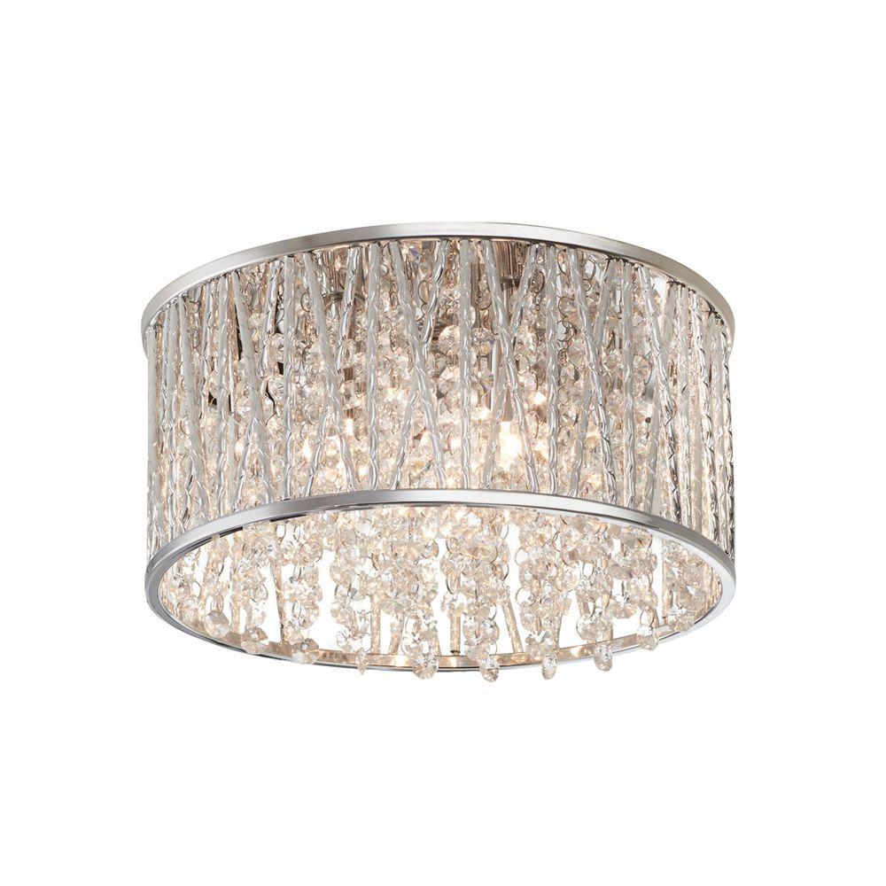 Home Decorators Collection Ceiling Mounted Lighting 3-Light Polished Chrome and Crystal Flush Mount 4411-NDM