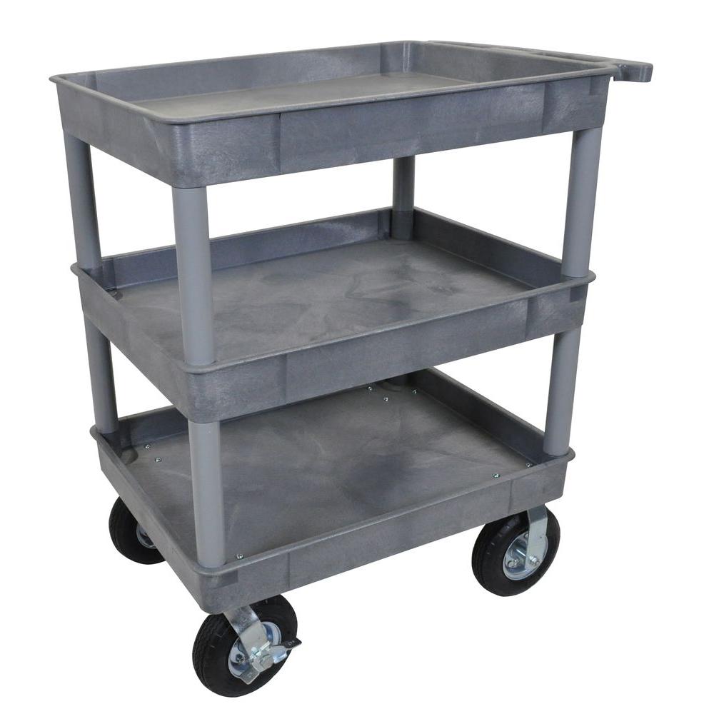 Luxor 24 inch x 32 inch 3-Tub Shelf Plastic Utility Cart with 8 inch Pneumatic... by Luxor