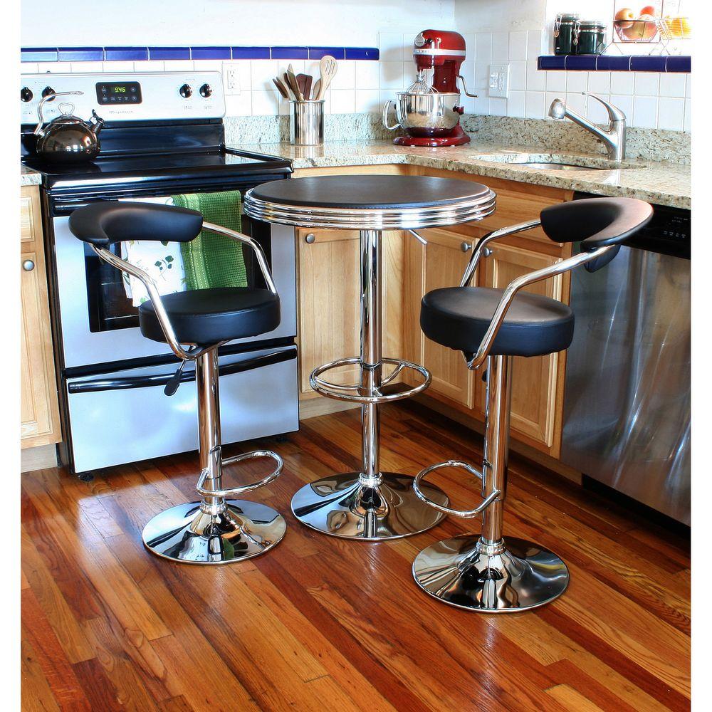 AmeriHome Retro Style 37 inch Adjustable Height Bar Table Set in Black with Padded Chairs(3-Piece)