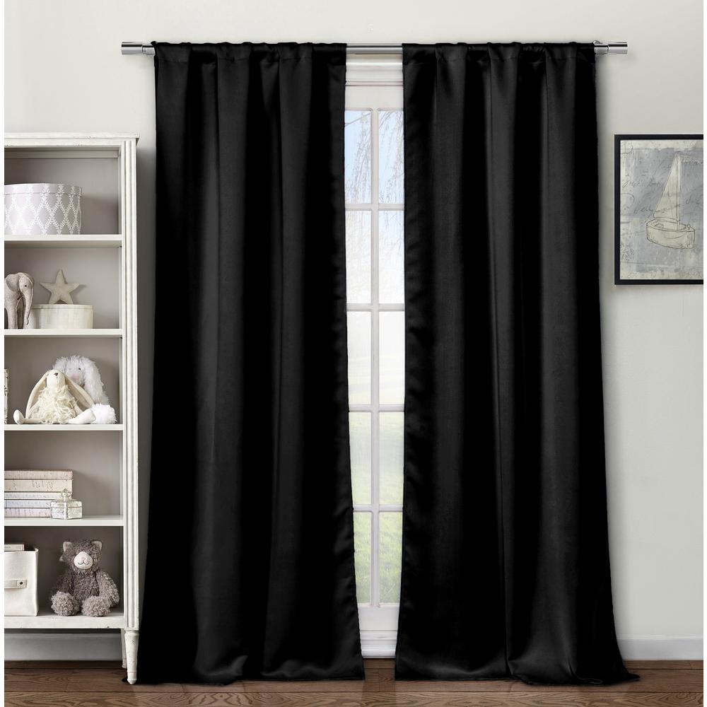 BLACKOUT 365 Solid Black Polyester Blackout Grommet Window Curtain 60
