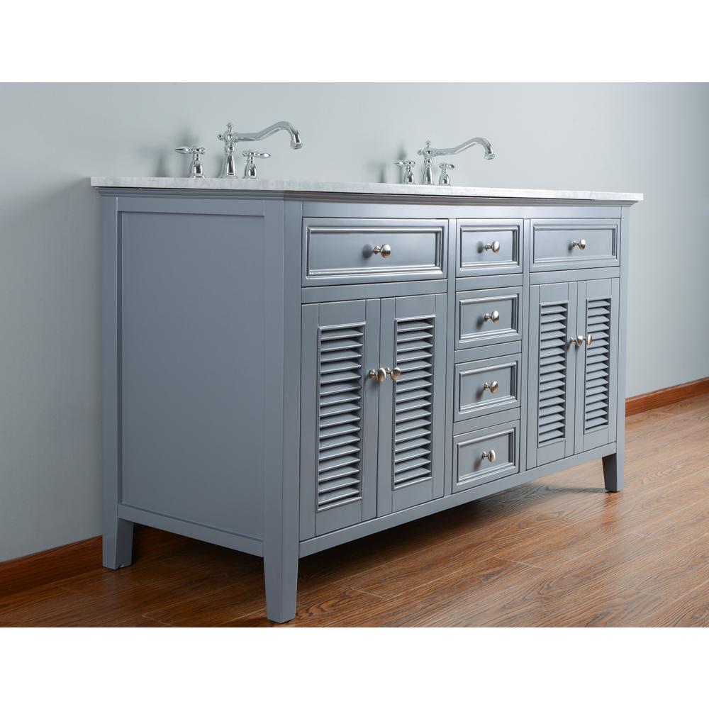 Stufurhome 60 In Genevieve Double Sink Vanity In Gray With Marble