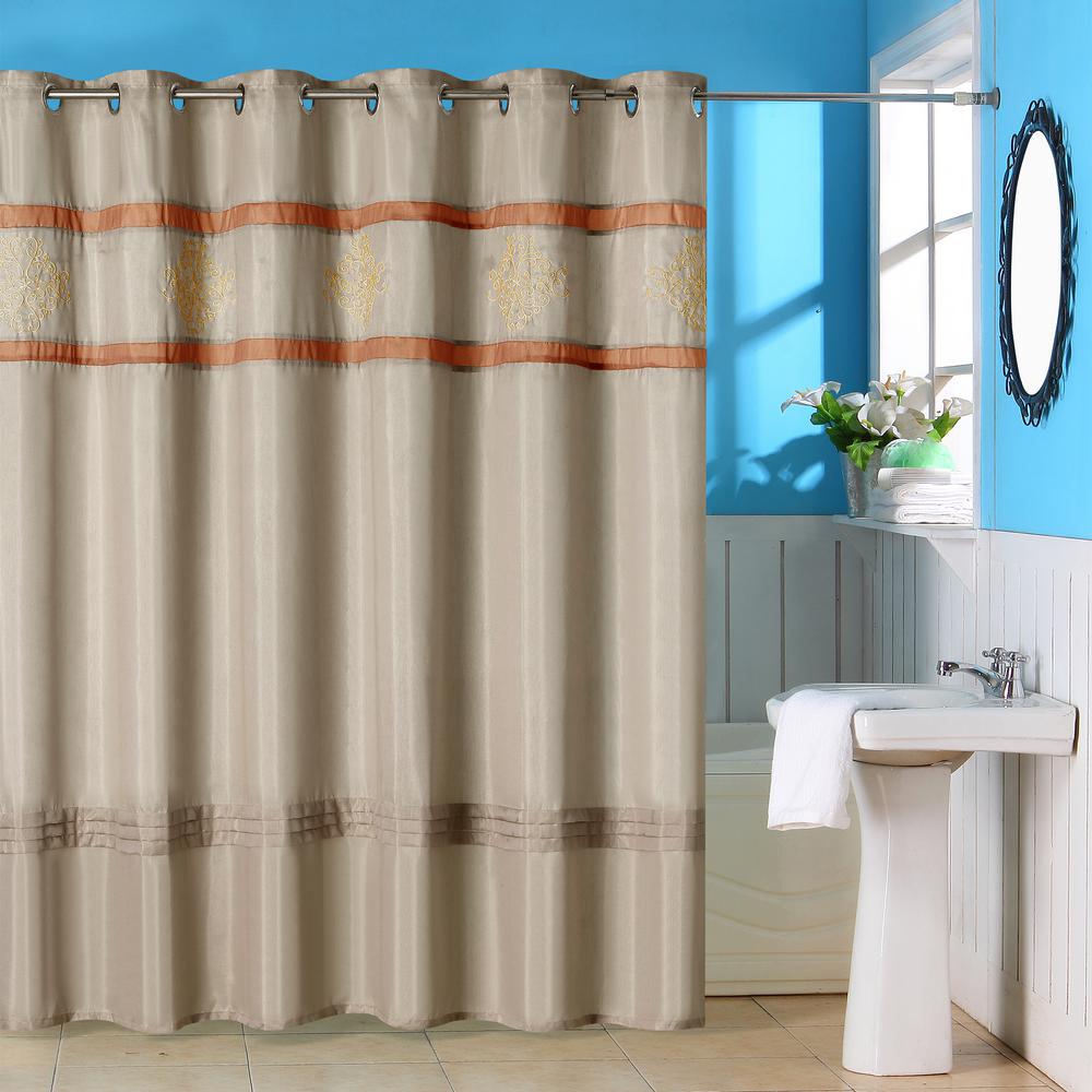 Lavish Home 72 In Radcliff Embroidered Taupe Shower Curtain 67