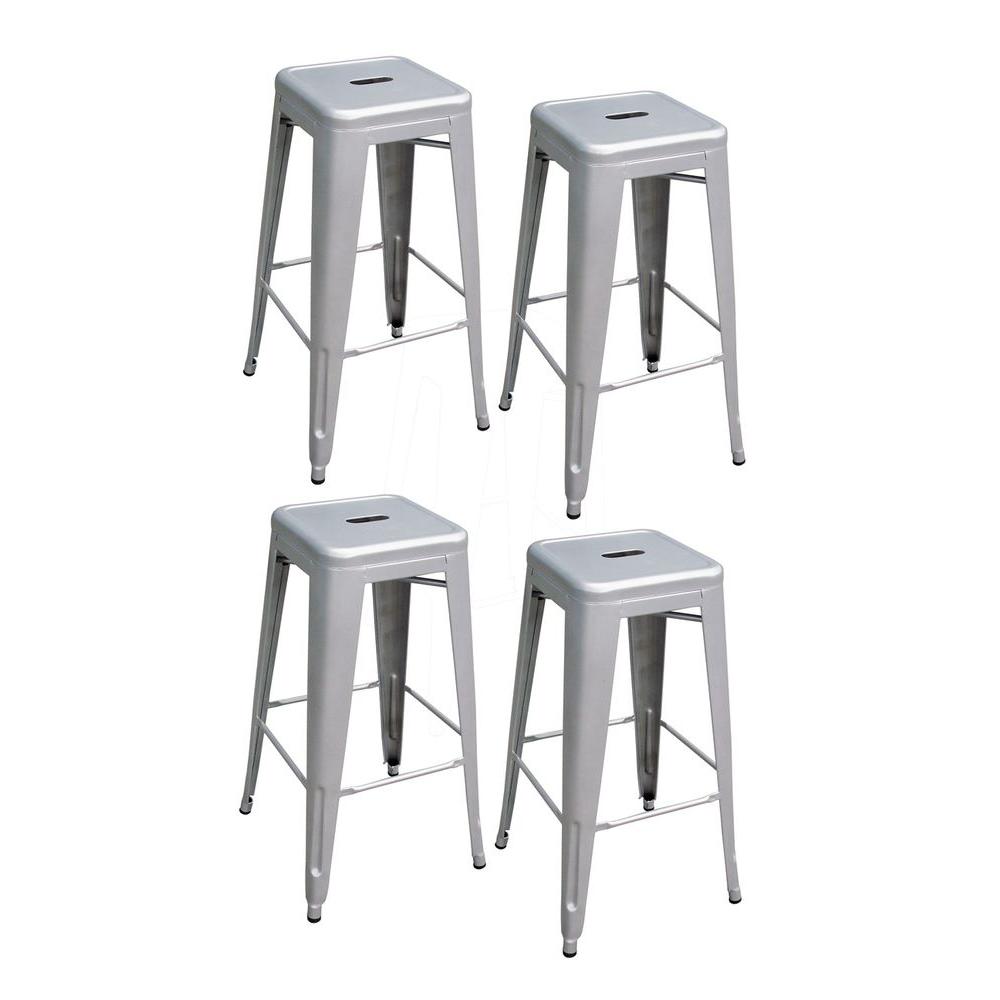 amerihome loft style 30 in stackable metal bar stool in silver set of  4bs030set  the home depot