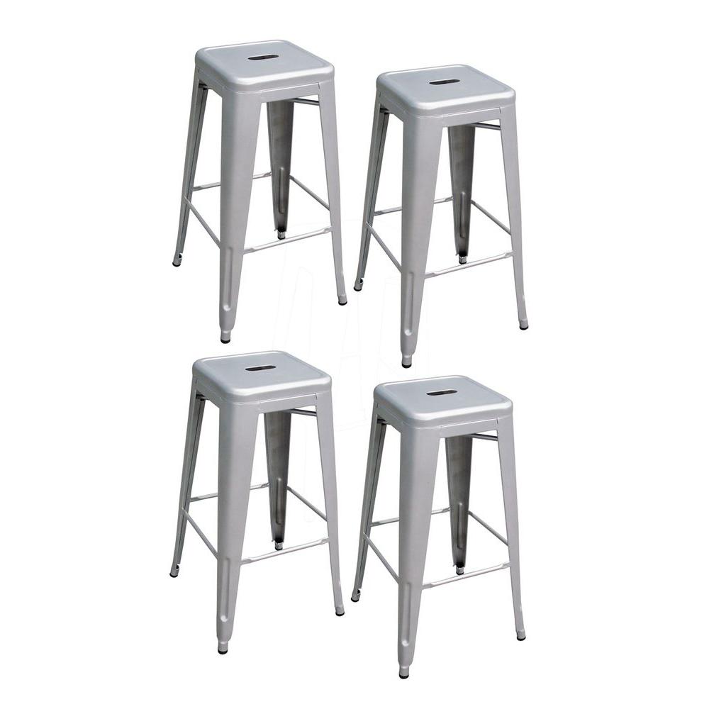 Amerihome Loft Style 30 In Stackable Metal Bar Stool Silver Set Amerihome Loft Style 30 In Stackable Metal Bar Stool Silver Set Of 4 Bs030set The Home Depot