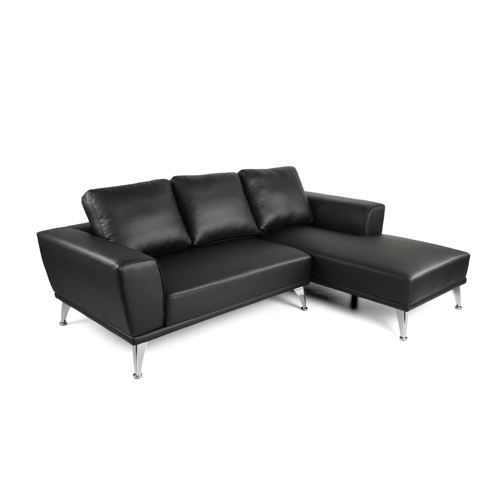 Novogratz Chapman 2Piece Black Sectional Sofa with Chrome Legs and