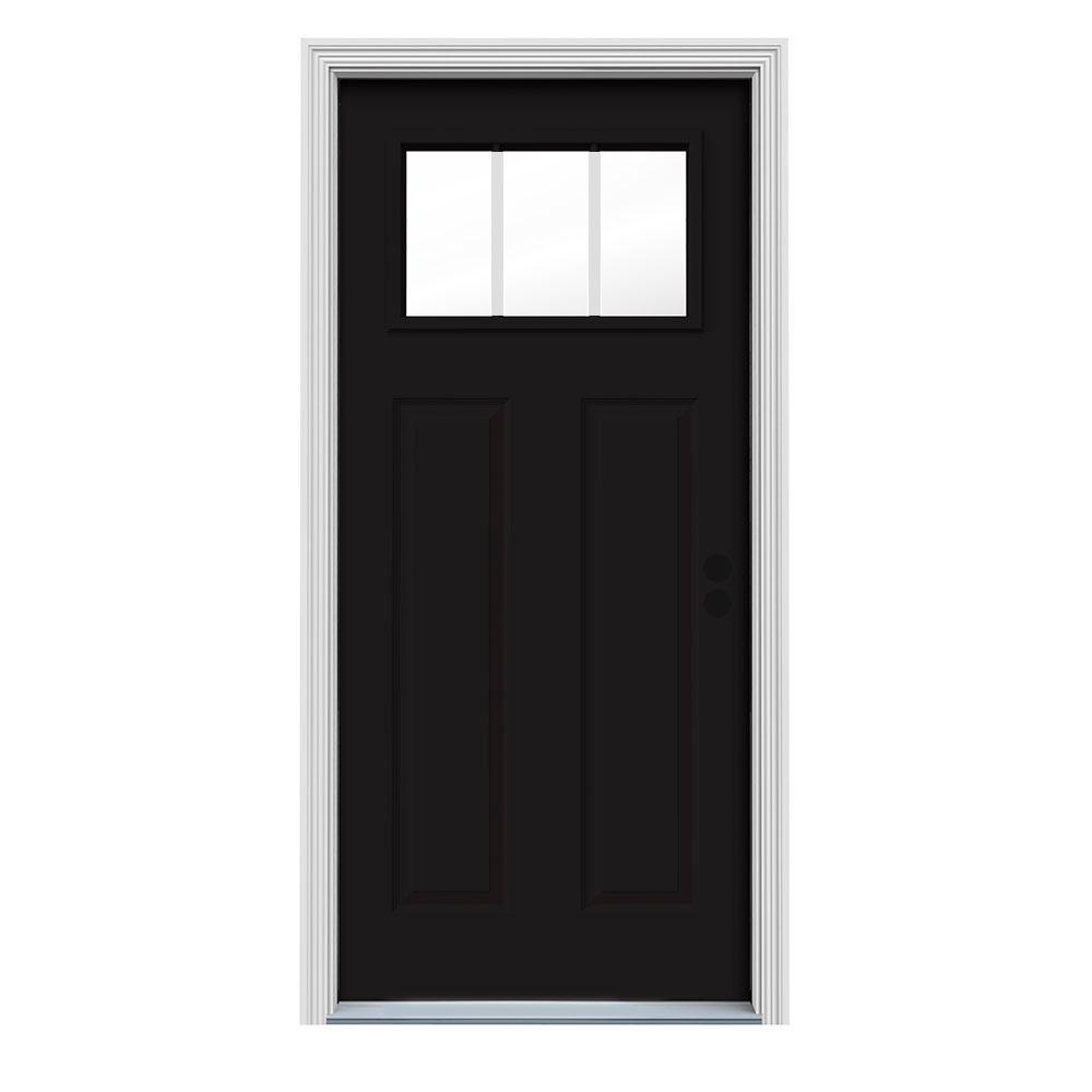 JELDWEN 36 in. x 80 in. 3 Lite Craftsman Black Painted