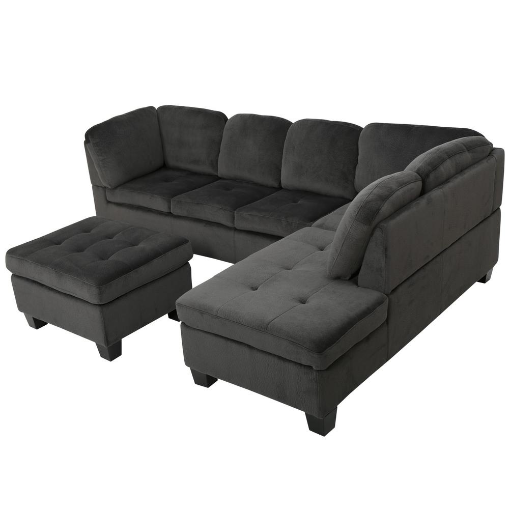 Noble House 3 Piece Charcoal Fabric 6 Seater L Shaped Sectional Sofa With Ottoman 7669 The Home Depot - Charcoal Microfiber Sectional Sofa Noble House 3 Piece Charcoal Fabric 6 Seater L Shaped Sectional Sofa With Ottoman 7669 The Home Depot - Charcoal Microfiber Sectional Sofa