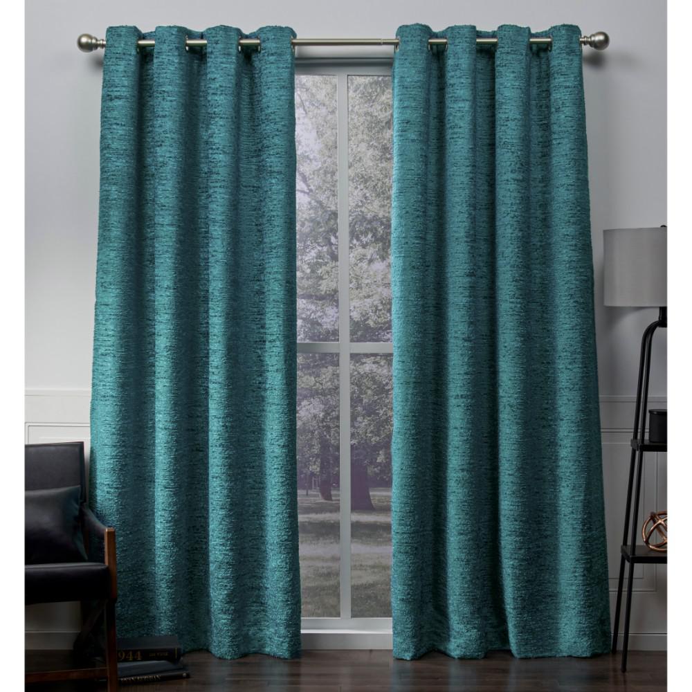 Criss Cross Teal Eyelash Chenille Grommet Top Window Curtain Teal Eyelash Chenille Grommet Top