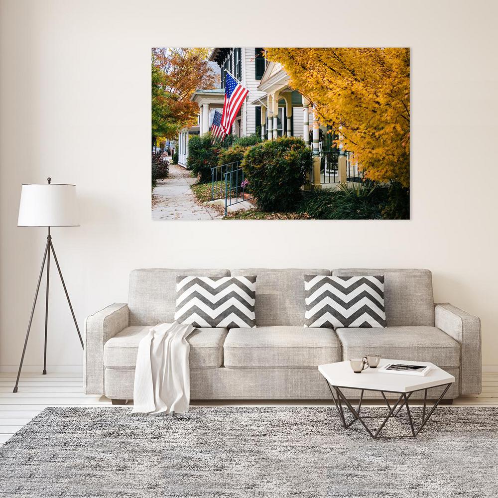 24 in. x 36 in. "fall color and house with american flag in easton