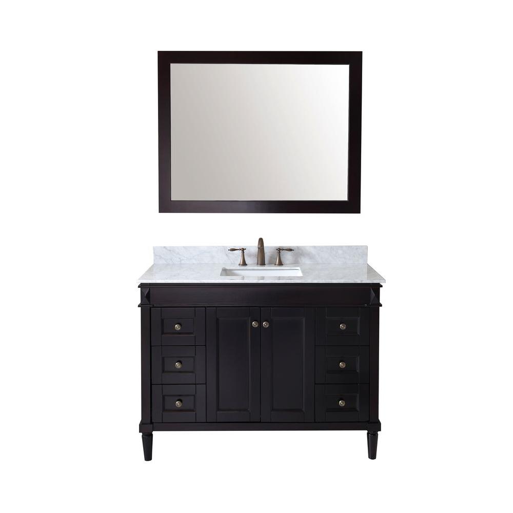 Virtu Usa Tiffany 49 In W Bath Vanity In Espresso With Marble Vanity Top In White With Square Basin And Mirror Es 40048 Wmsq Es The Home Depot