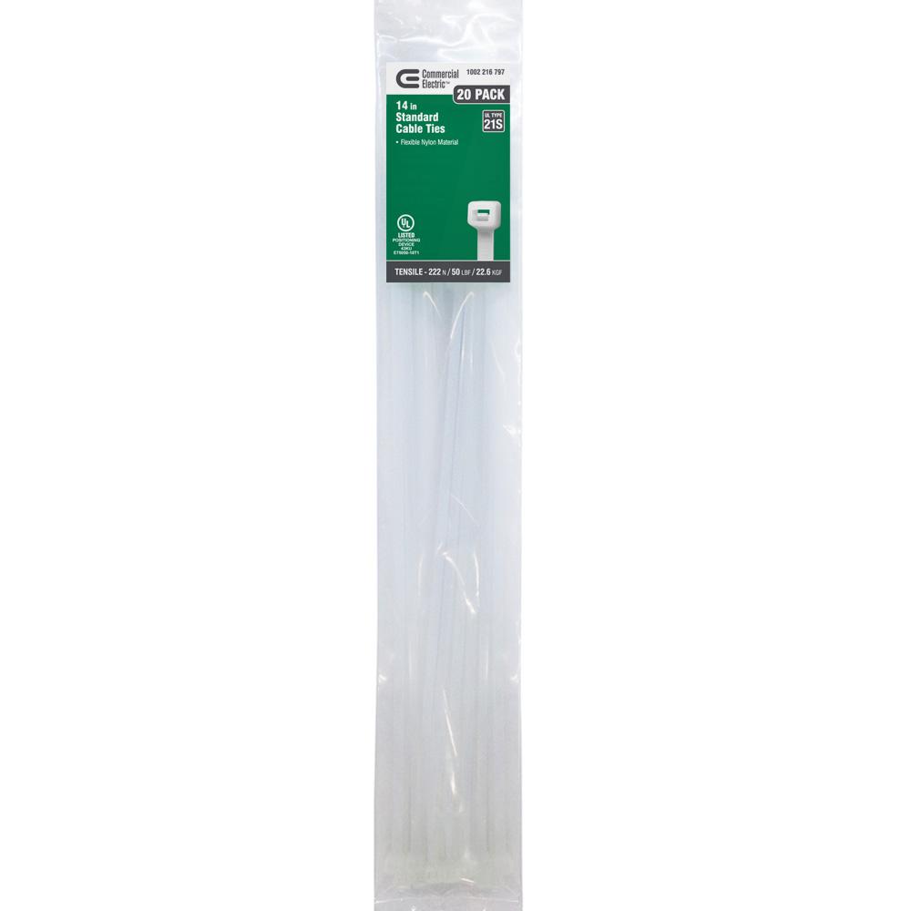 Commercial Electric 14 in. Cable Tie, Natural (20Pack)GT370ST(20