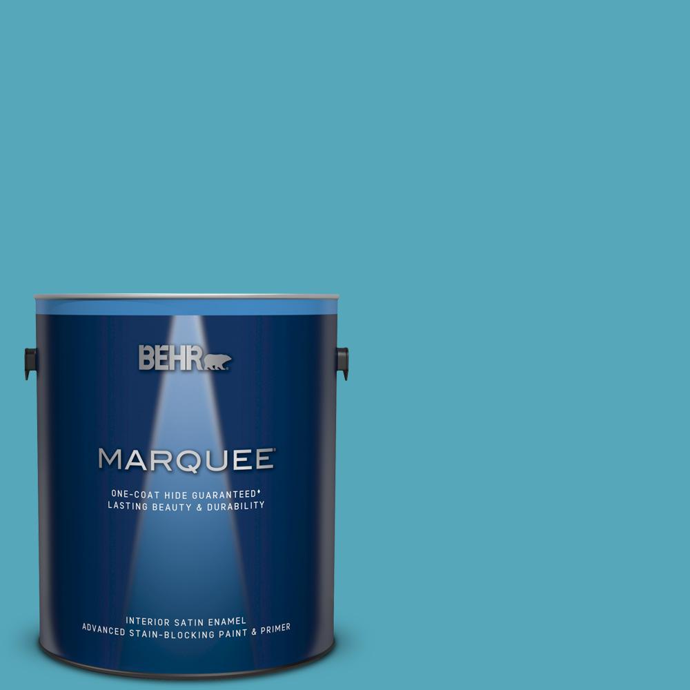 Behr Marquee 1 Gal T15 11 Sonic Blue Satin Enamel Interior Paint T15 11 Sonic Blue Satin Enamel Interior Paint And Primer In One