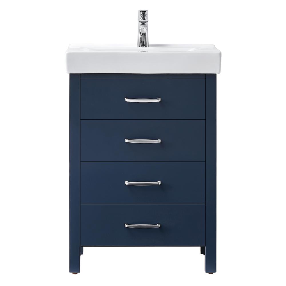 Home Decorators Collection Cedarton 24 in. W x 18 in. D Vanity in Midnight Blue with Ceramic Vanity Top in White with White Basin