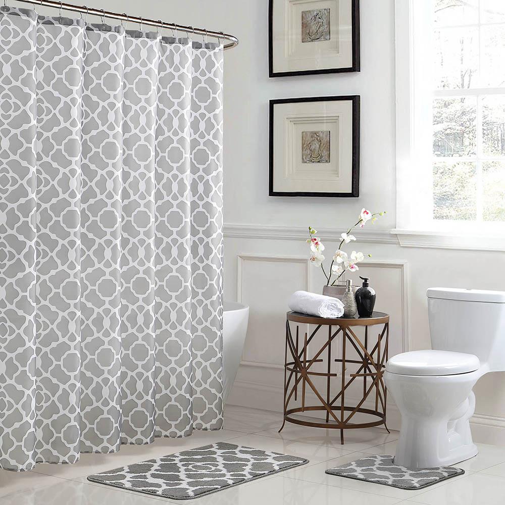 Bath Fusion Elsa Geometric 18 in. x 30 in. Bath Rug and 72 in. x 72 in ...