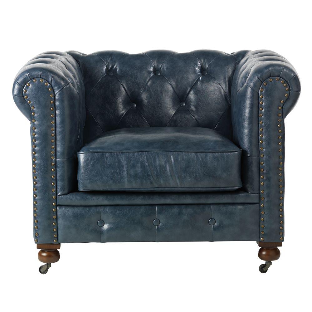 Home Decorators Collection Gordon Blue Leather Arm Chair 0849600310 Home Decorators Collection Gordon Blue Leather Arm Chair