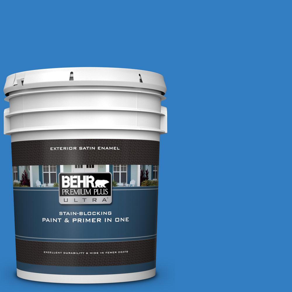 BEHR Premium Plus Ultra 5 gal. P5106 Brilliant Blue Satin Enamel