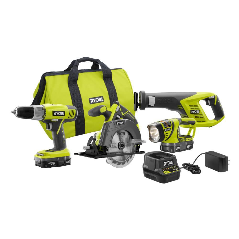 RYOBI 18-Volt ONE+ Lithium-Ion Cordless Drill / Saw Super Combo Kit (4 ...