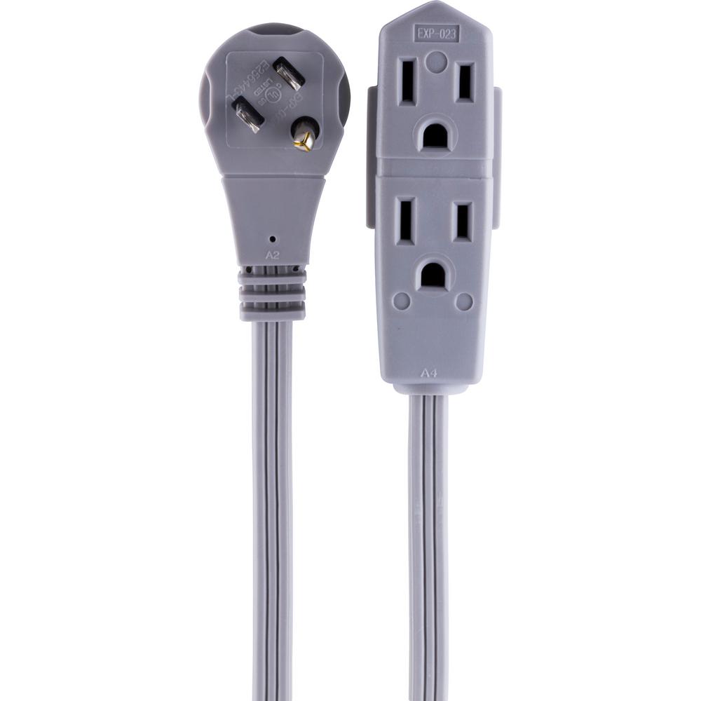 GE 15 ft. 3-Outlet Grounded Office Cord with Right Angle Plug, Gray ...