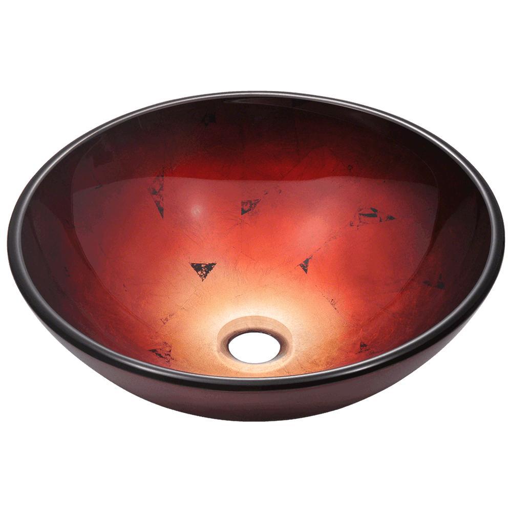 MR Direct Glass Vessel Sink in Red Foil Undertone with Waterfall Faucet
