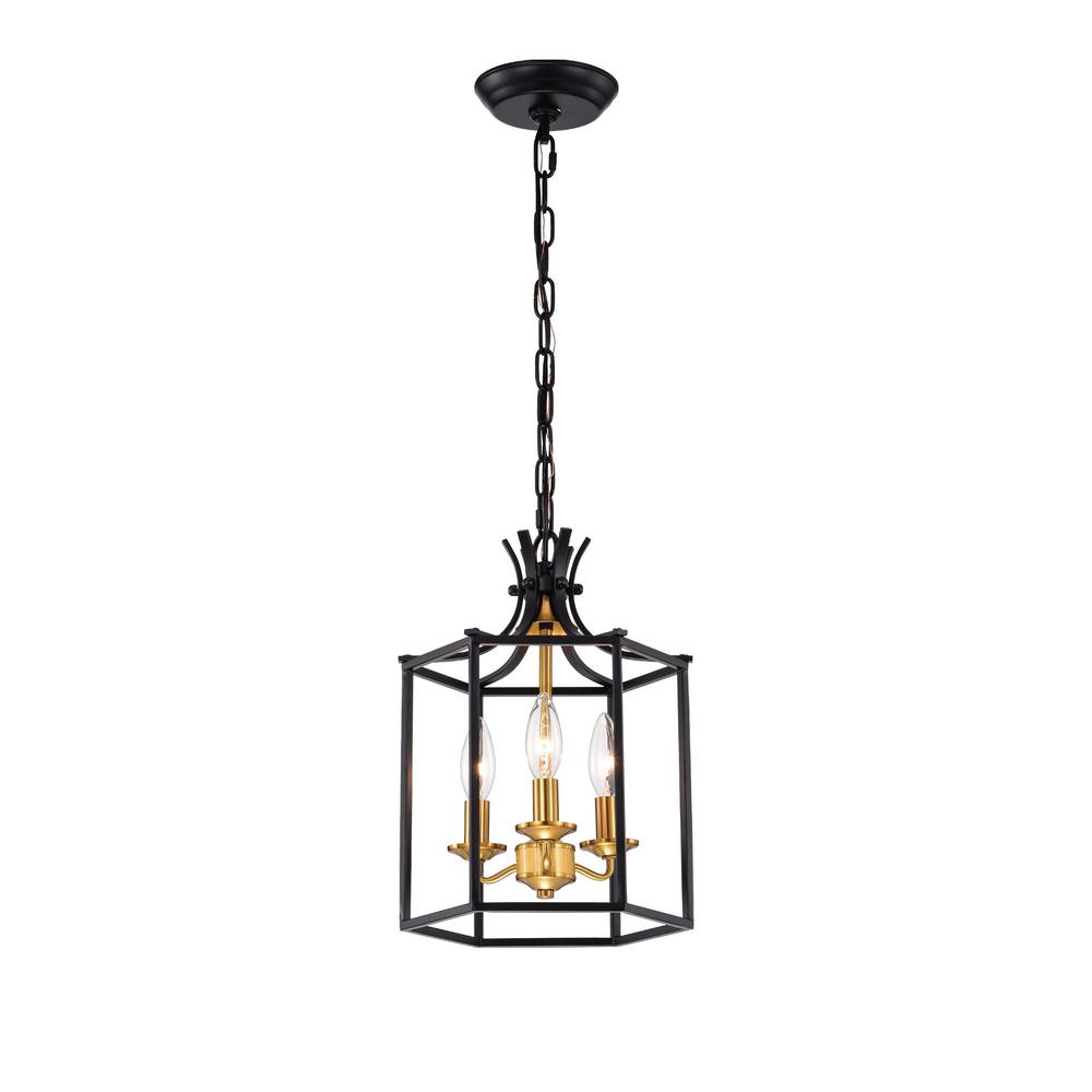 Edvivi 3 Light Black And Antique Gold Lantern Statement Chandelier Epl1225bkag The Home Depot - Gold Lantern Pendant Light Small