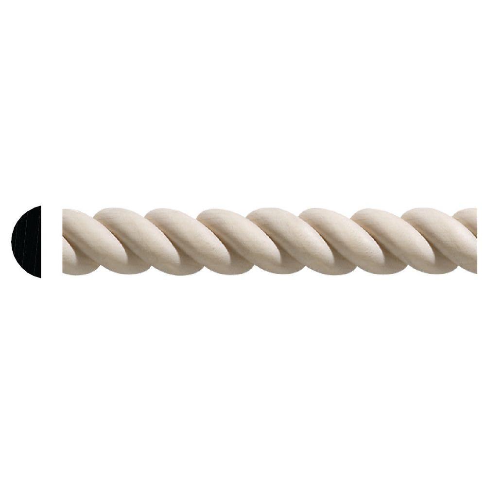 Ornamental Mouldings 9/32 in. x 11/16 in. x 96 in. White Hardwood Rope Trim Moulding2002/28WHW