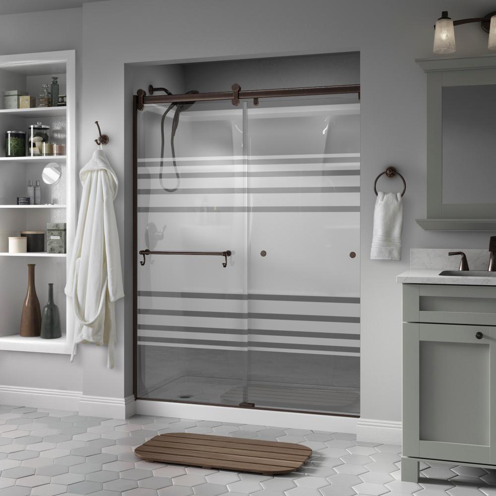 Delta Portman 60 X 71 In Frameless Contemporary Sliding Shower Door In Bronze With Transition Glass