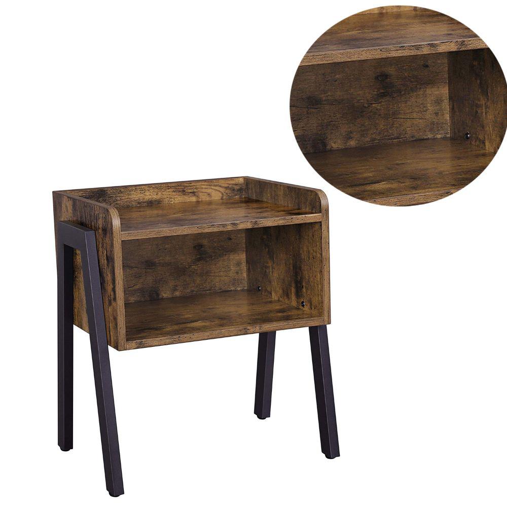 Benjara Brown And Black Wooden Stackable End Table With Inverted Iron Legs And Storage Compartment Bm193918 The Home Depot