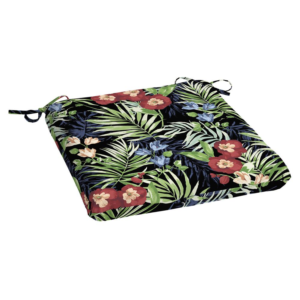 Hampton Bay Black Tropical Rectangle Outdoor Seat Cushion ...