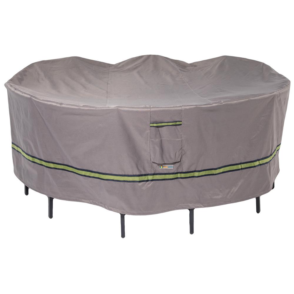 Duck Covers Soteria 90 in. Grey Round Patio Table with Chairs Cover