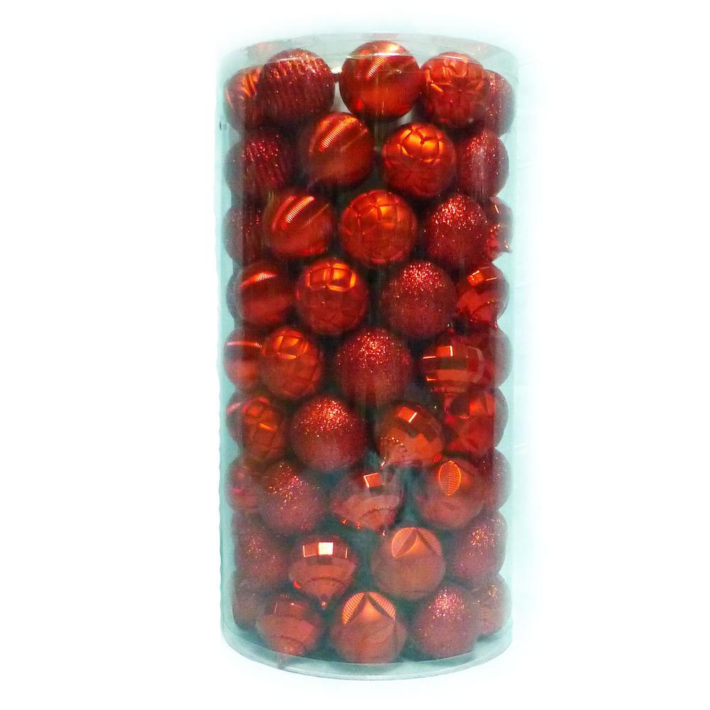 60 mm 101-Piece Shatterproof Red Ornament Tube
