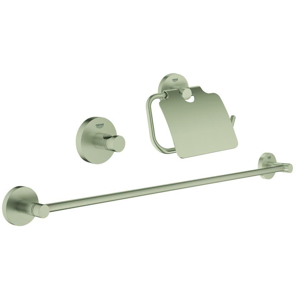 Grohe Nickel Bath Accessories The Home Depot Essentials Guest Bathroom 3 Piece Bath Hardware Set In Brushed Nickel Infinityfinish