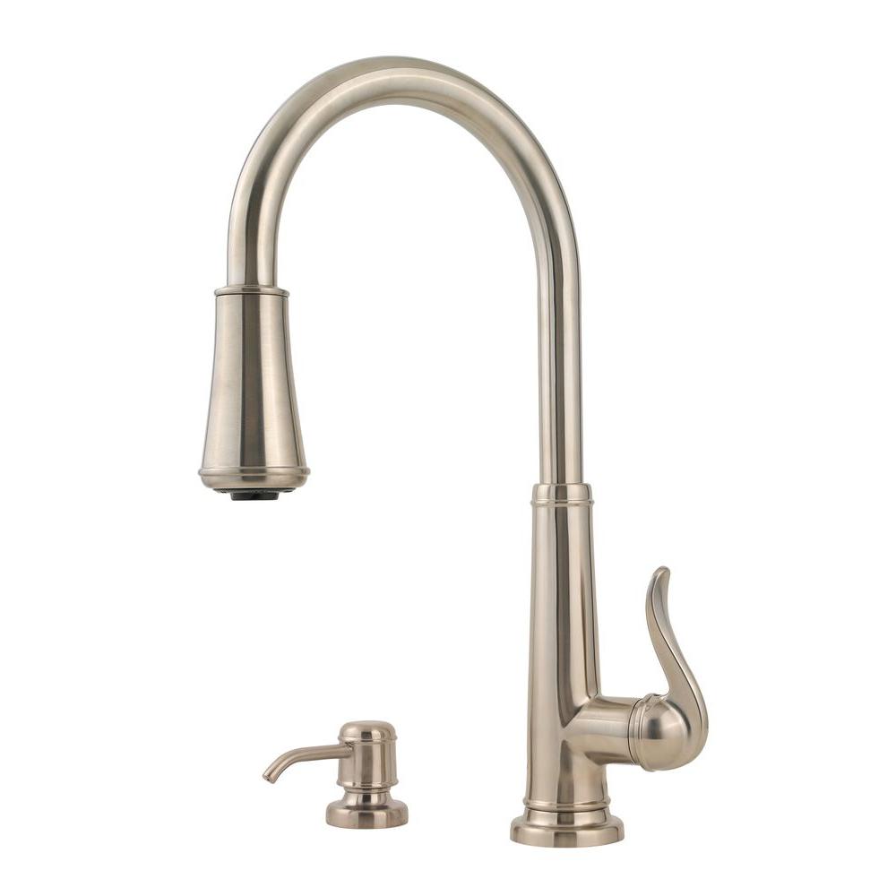 Pfister Ashfield Single Handle Pull Down Sprayer Kitchen Faucet In Brushed Nickel Gt529ypk The Home Depot