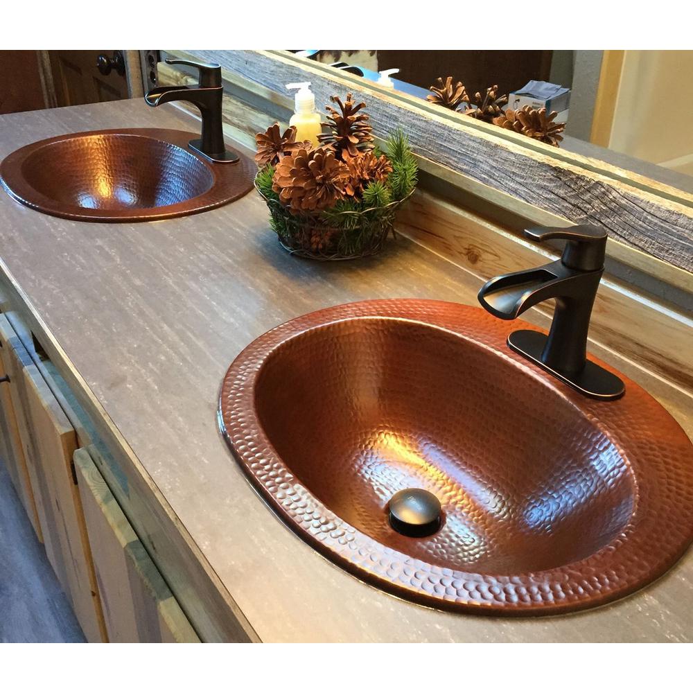 Oval DropIn Bathroom Sink Bowl 16Gauge Aged Copper Basin