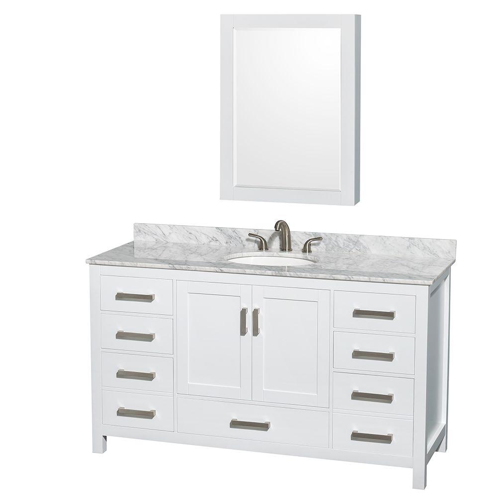 Wyndham Collection Sheffield 60 in. Vanity in White with Marble Vanity