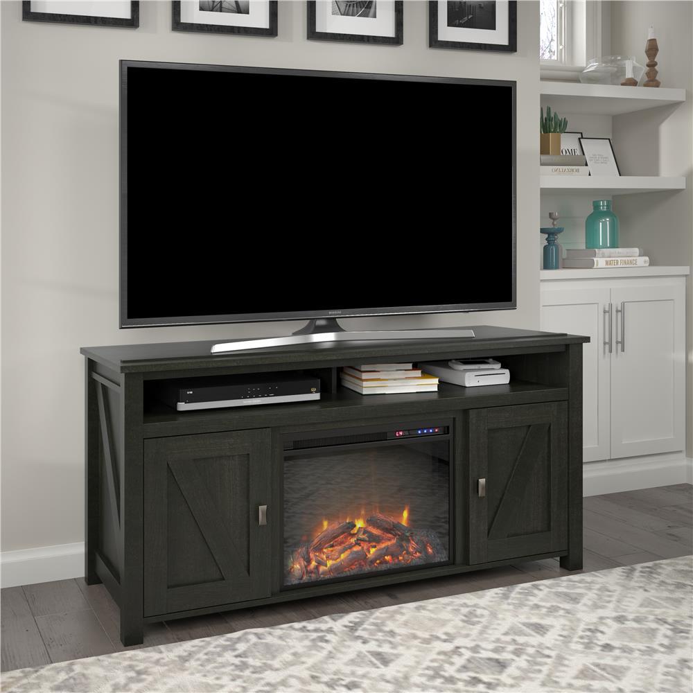 Ameriwood Home Brownwood 59.63 in. Electric Fireplace TV Stand in Black