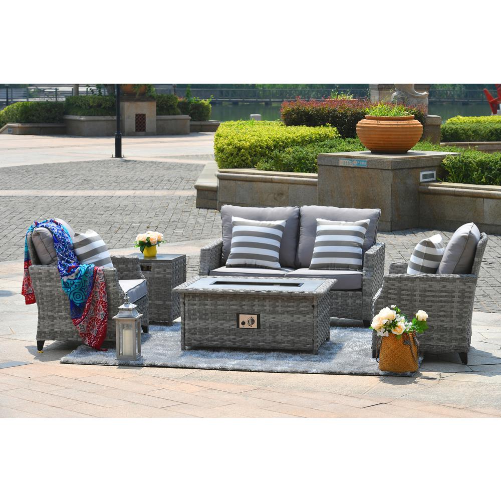 DIRECT WICKER 5-Piece Wicker Patio Fire Pit Sectional Seating Set with