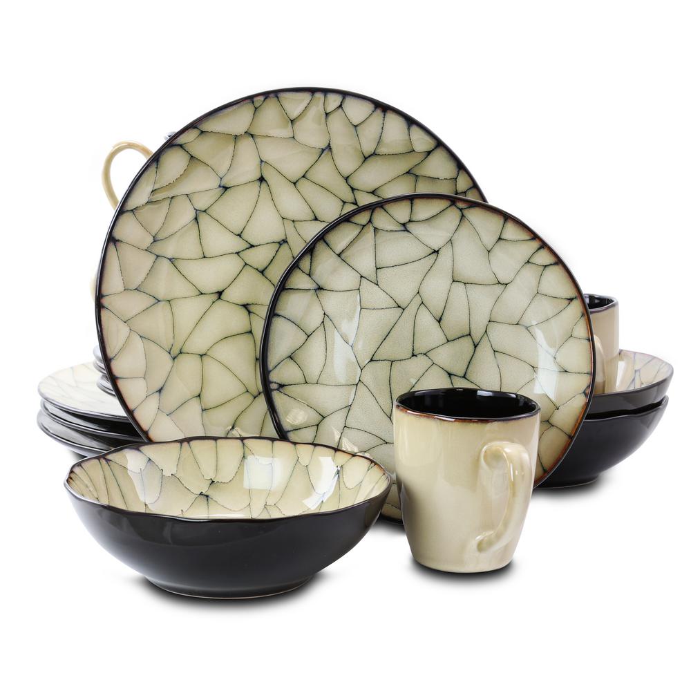 black and cream dinner set