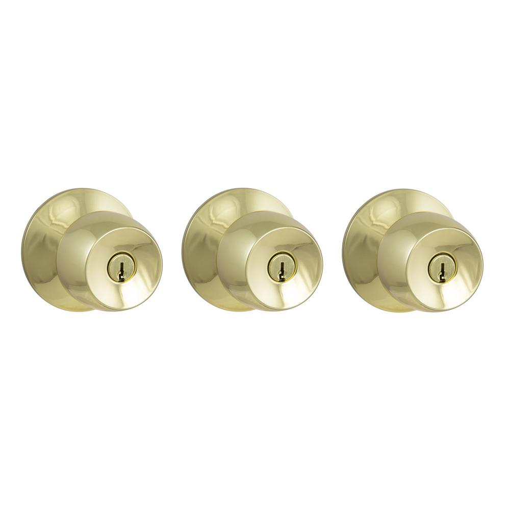 Defiant Brandywine Polished Brass Keyed Entry Door Knob (3Pack)32T8700BD3 The Home Depot