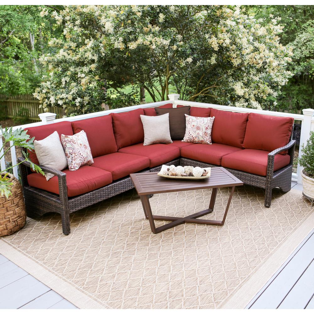 Augusta 5 Piece Wicker Outdoor Sectional Set With Red Cushions Null Augusta 5 Piece Wicker Outdoor Sectional Set With Red Cushions