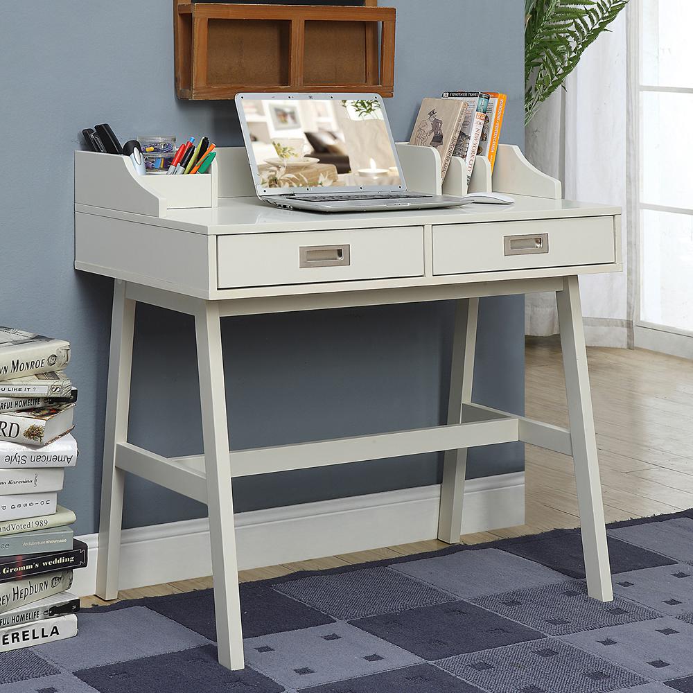Usl 36 In Rectangular Polar White 2 Drawer Writing Desk With Polar White 2 Drawer Writing Desk