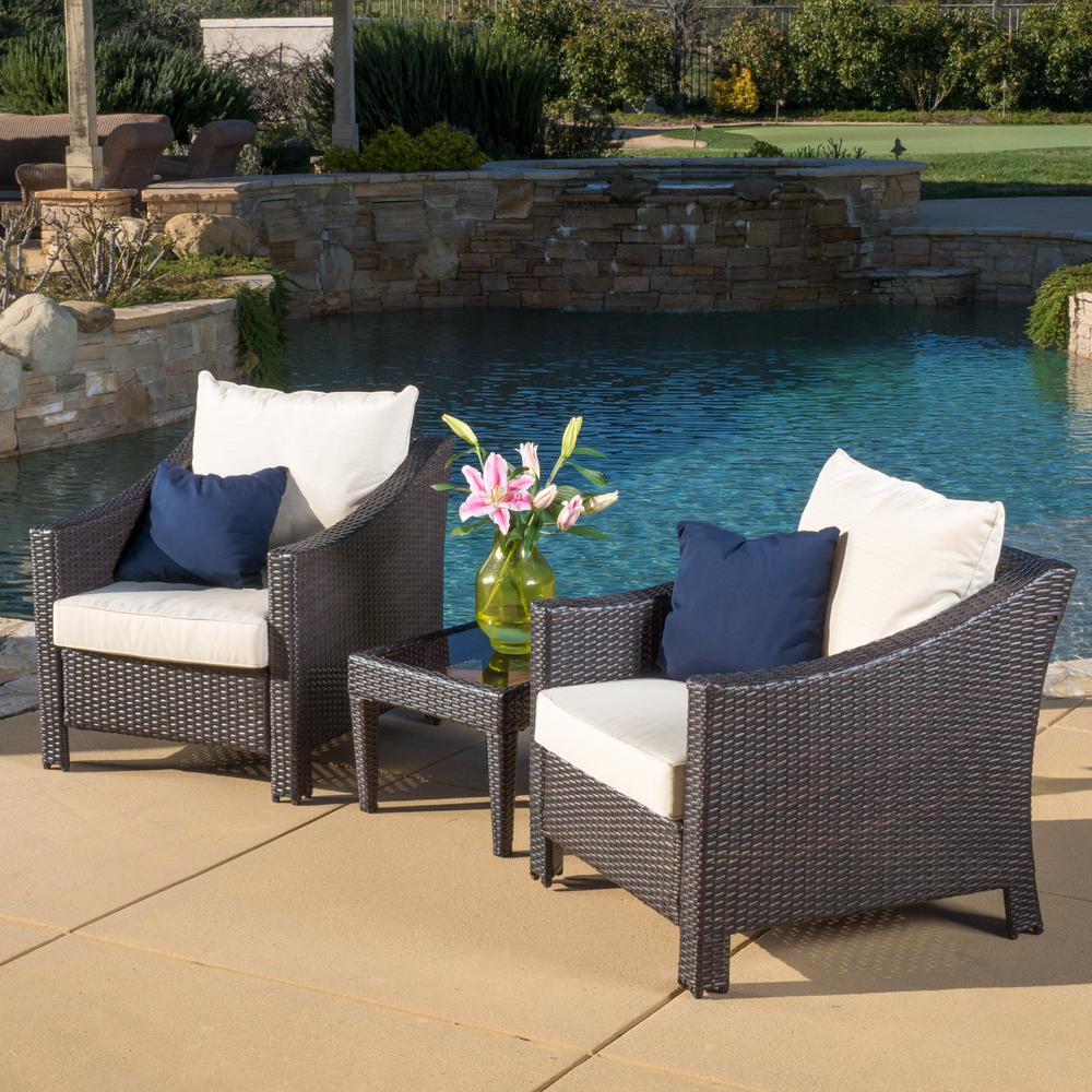 Antibes Multi-Brown 3-Piece Wicker Patio Conversation Set ... on Best Outdoor Patio Furniture Sets id=86478