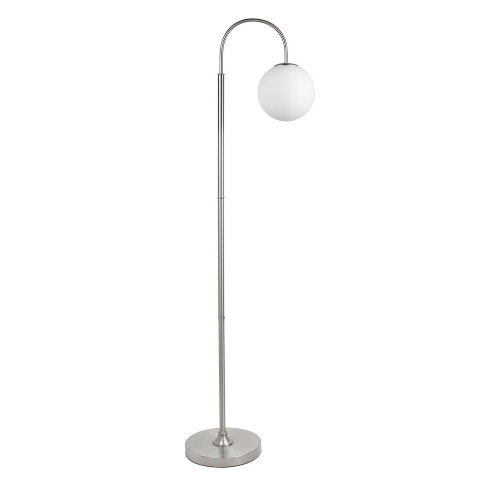 GRANDVIEW GALLERY 60 in. Brushed Nickel Arched Floor Lamp with Frosted
