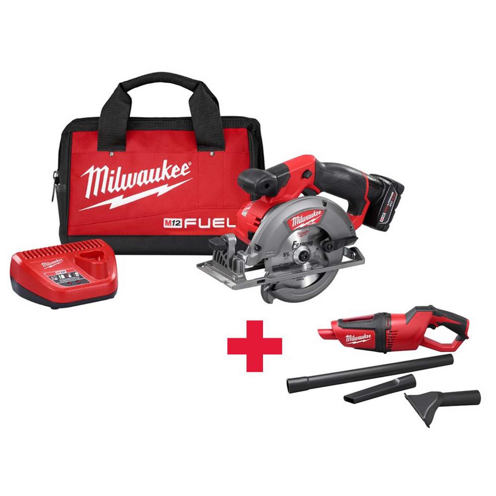 Milwaukee M12 FUEL 12Volt LithiumIon 53/8 in. Cordless Circular Saw