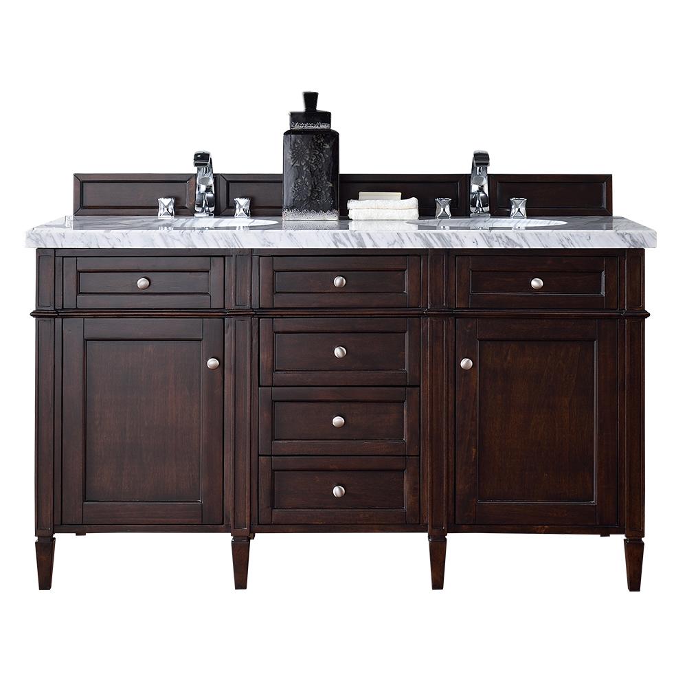 James Martin Signature Vanities Brittany 60 In W Double Vanity Burnished Gany With Marble Top Carrara White Basin
