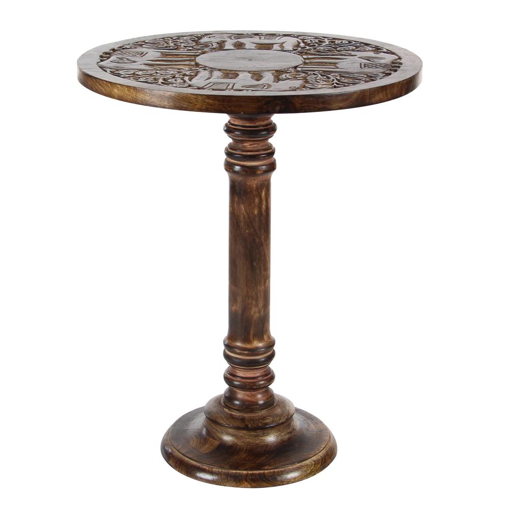 Litton Lane Light Brown Carved Wood 3Legged Accent Table96080 The